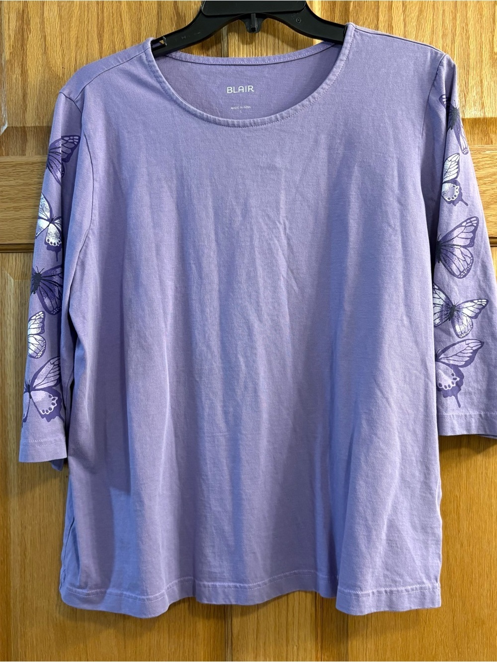 Blair’s Lavender 3/4 Sleeve Top w/ Butterflies On Sleeve Women’s L Large Cotton